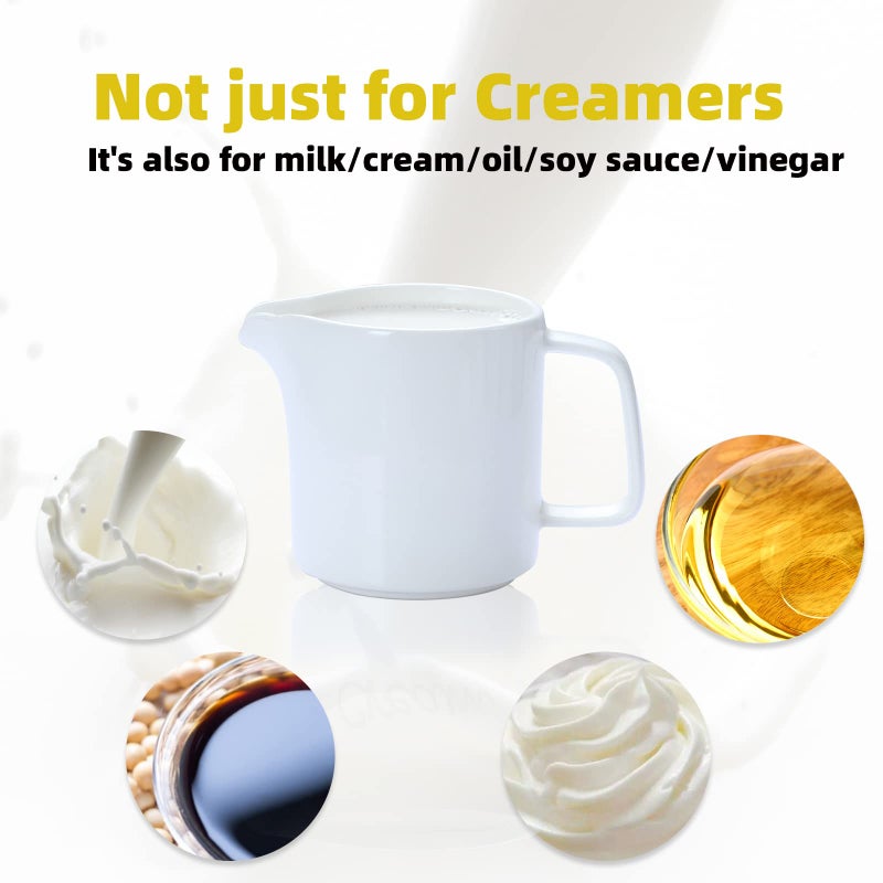 ONTUBE Ceramics Creamer,Porcelain Coffee Milk Creamer Pitcher with Handle for Home and Kitchen - 10 oz (White) - Image 5